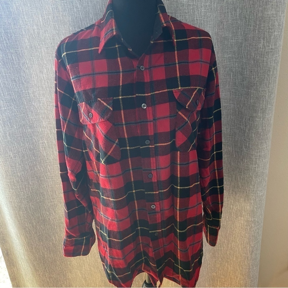 Coleman Buffalo Plaid Flannel Front Pocket Mens Shirt Red Black Yellow‎ M